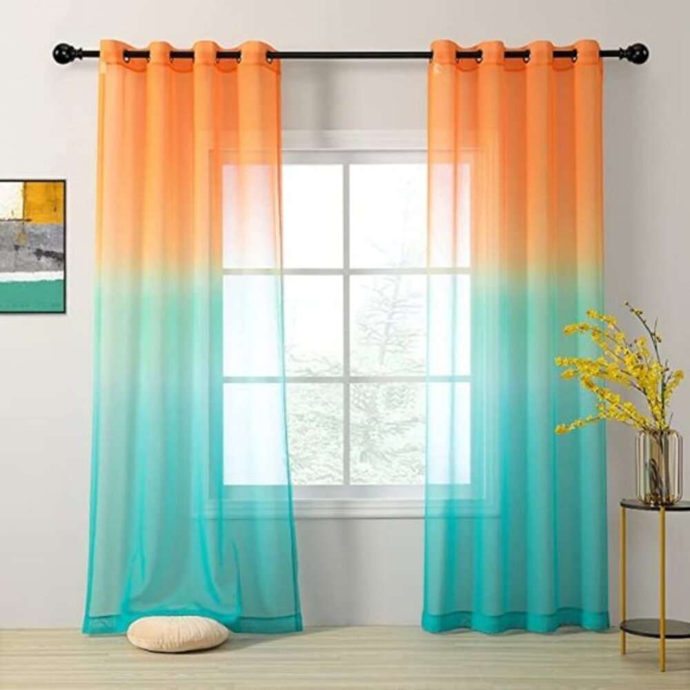 Modern Ombre Sheer Curtains | Set of 2 Panels | 52x72 | Grommet Top | Semi Sheer
